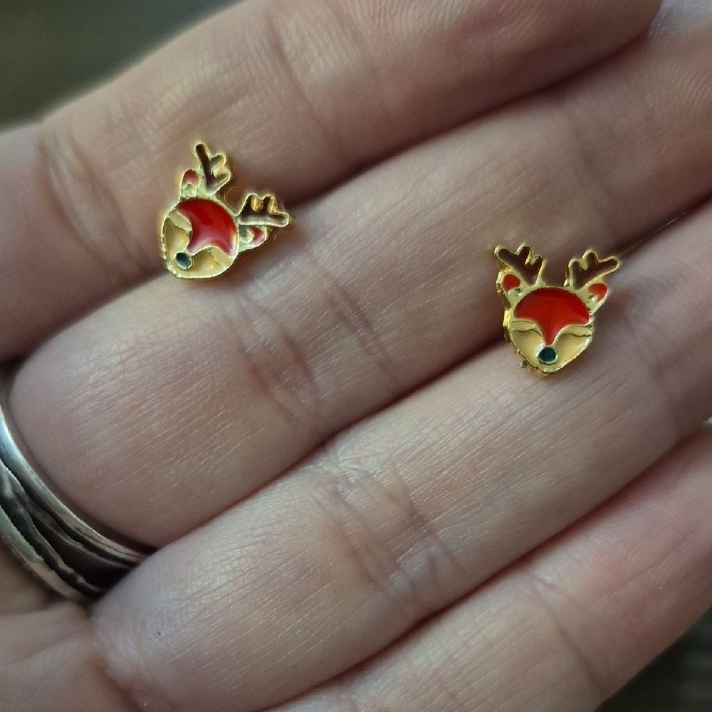 ♡♡♡ Enamel Reindeer Earrings Christmas Holiday Gold Tone Jewelry